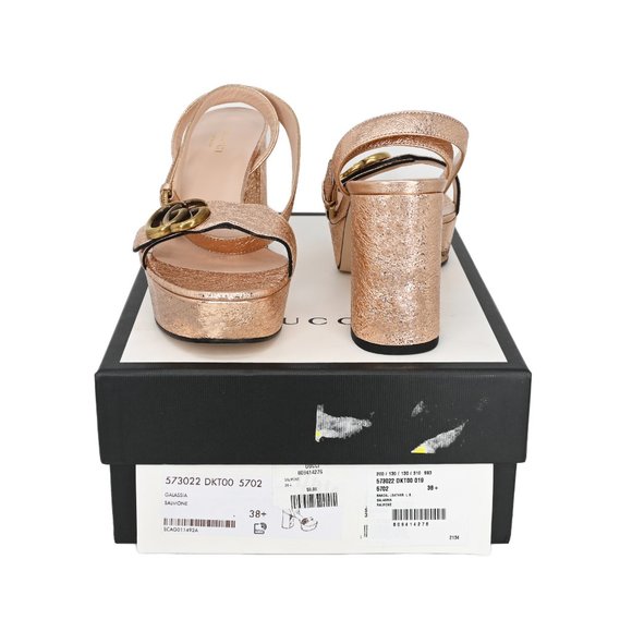 Gucci 573022 GG Marmont Metallic Leather Platform Sandals - Picture 15 of 15